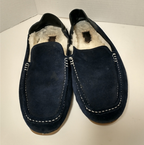 G.Brown Men\'s Leather And Suede Slippers, Blue, Men\'s Size 9, Shearling‎ Lined